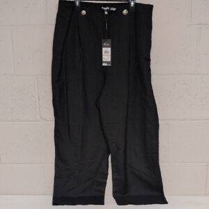 Karl Lagerfeld Paris Women's Linen Blend Cropped Pleated Pants Size 12 NWT